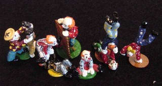 SET 9 MINIATURE PEWTER HAND PAINTED CLOWNS..ENGLAND 