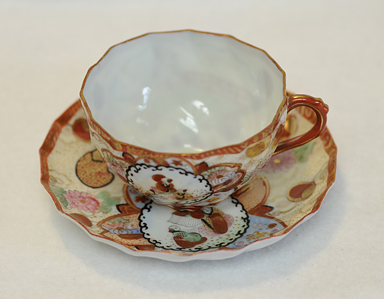 Antique Japanese Eggshell Kutani Porcelain China Cup & Saucer.. Hand