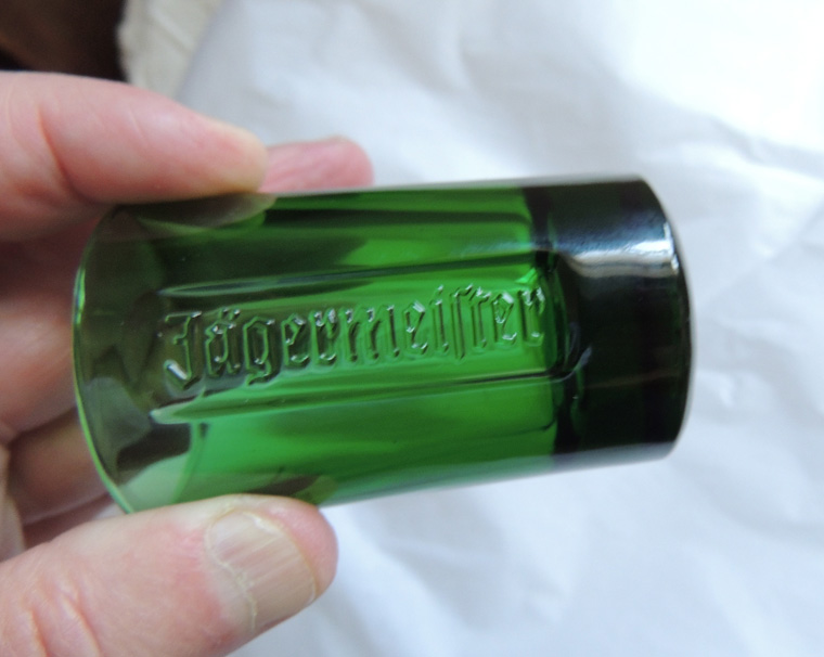 Jagermeister Green Glass Shot Glasses.. Set of 6 With Embossed Logo
